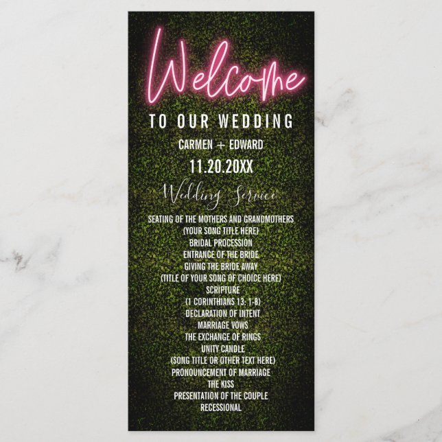 Neon Boxwood Wedding Program (Front)