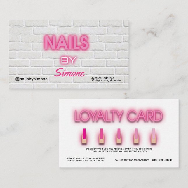 Neon & Brick Arrière - plan Nail Artist Carte de v (Devant / Derrière)