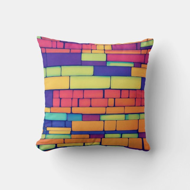 Neon Bricks Mosaic Design Throw Pillow (Front)