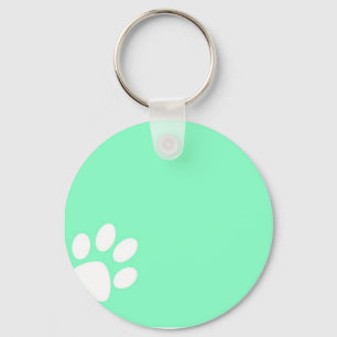 neon bright blue green teal paw print keychain