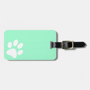 neon bright blue green teal paw print luggage tag