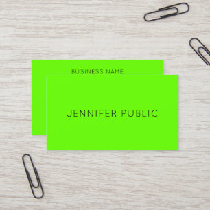 Neon Bright Brilliant Green Colour Modern Elegant Business Card