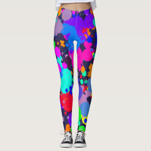 Neon bright colourful paint splatter leggings