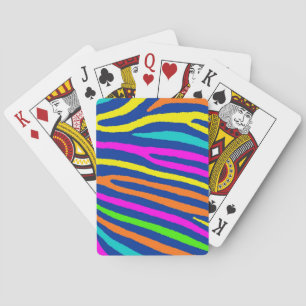 Neon bright colours zebra stripes playing cards