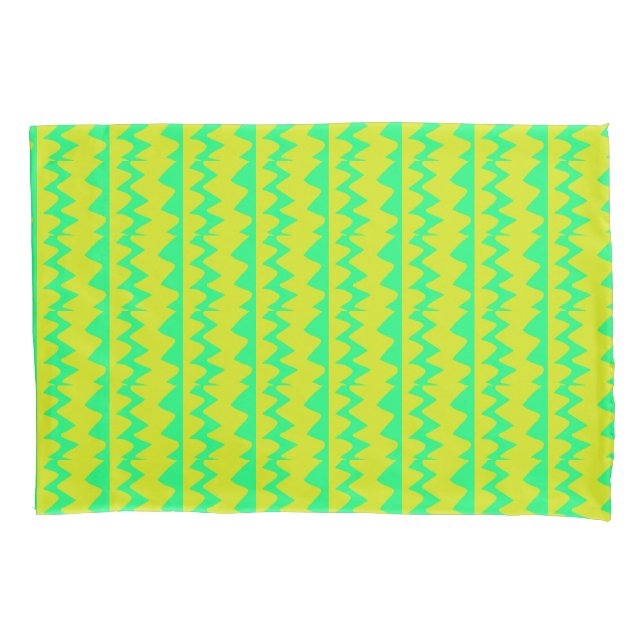 Neon bright green and yellow zigzag pattern pillowcase (Front)