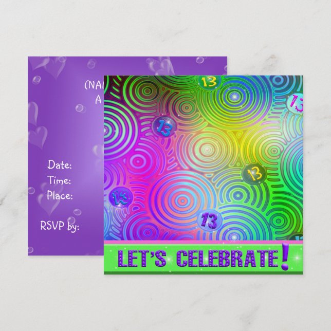 Neon Bright Invitation du 13e anniversaire (Devant / Derrière)