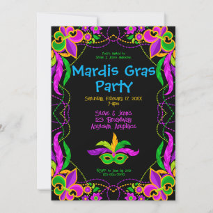 Neon Bright Mardi Gras Party Invitation