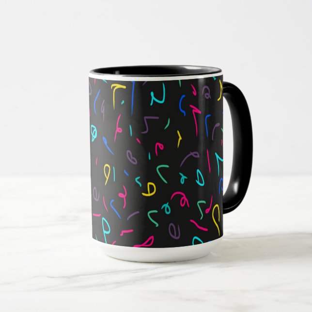 Neon Bright Marks on Black Mug (Front Right)