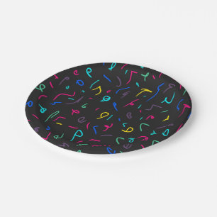 Neon Bright Marks on Black Paper Plate