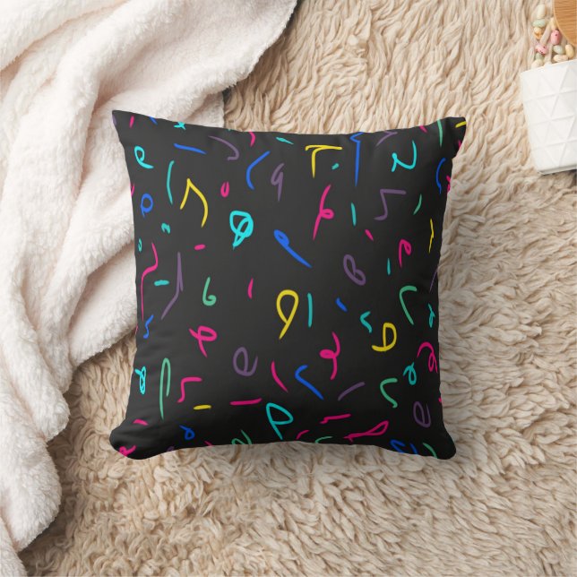 Neon Bright Marks on Black  Throw Pillow (Blanket)