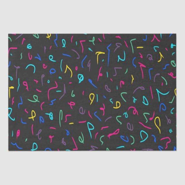 Neon Bright Marks on Black  Tissue Paper (Front)