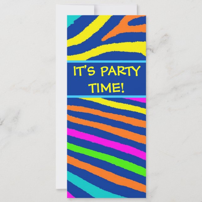 Neon bright zebra stripes birthday party invites (Front)