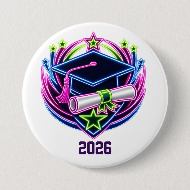 neon brights graduation logo 3 inch round button (Front)
