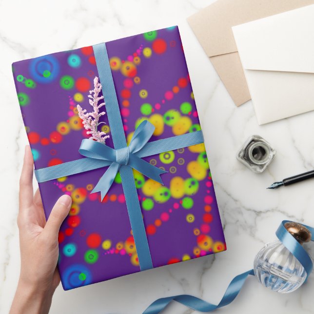 Neon Bubble Orbs Mandala on Deep Purple Wrapping Paper (Gifting)
