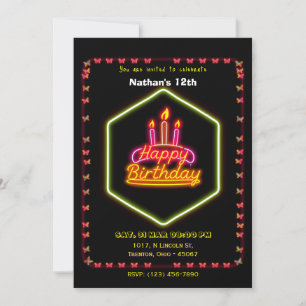 Neon Butterfly Birthday Card