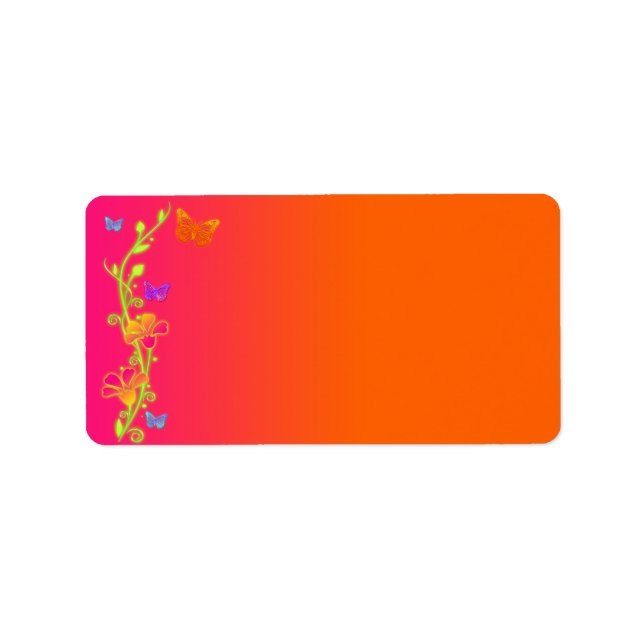 Neon Butterfly & Flowers Blank Address Label (Front)