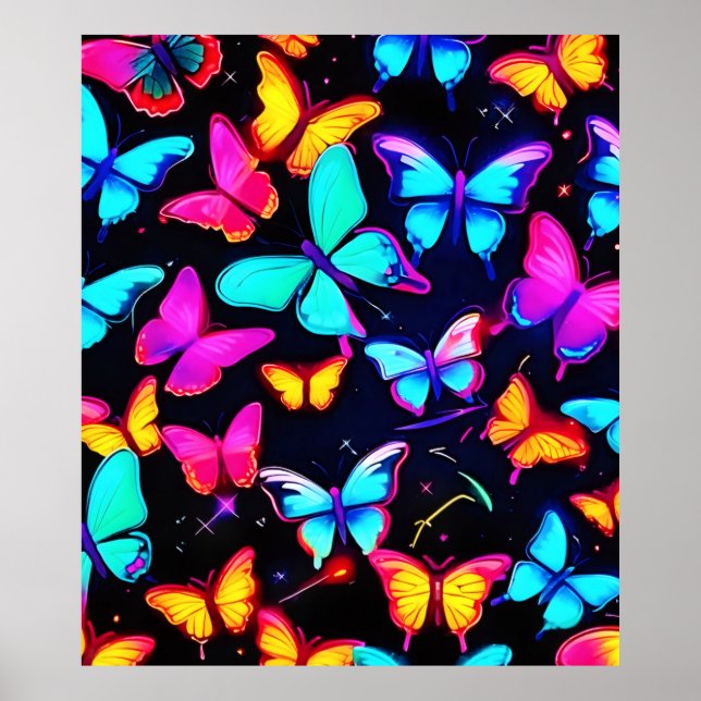 Neon Butterfly Pattern Poster (Front)