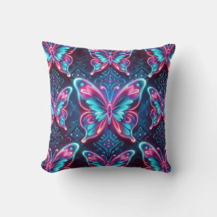 Neon butterfly pattern throw pillow