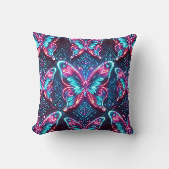 Neon butterfly pattern throw pillow (Front)