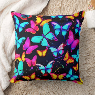 Neon Butterfly Pattern Throw Pillow