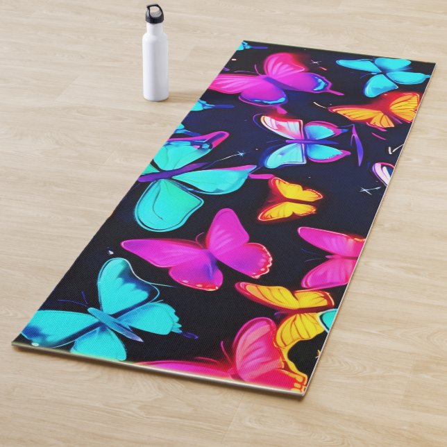 Neon Butterfly Pattern Yoga Mat (In Situ)