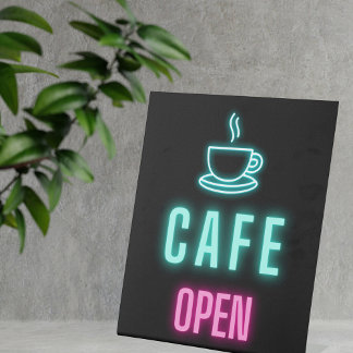 Neon Cafe Open Business Pedestal Sign