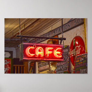 Neon Cafe Sign, Jefferson, Texas Poster