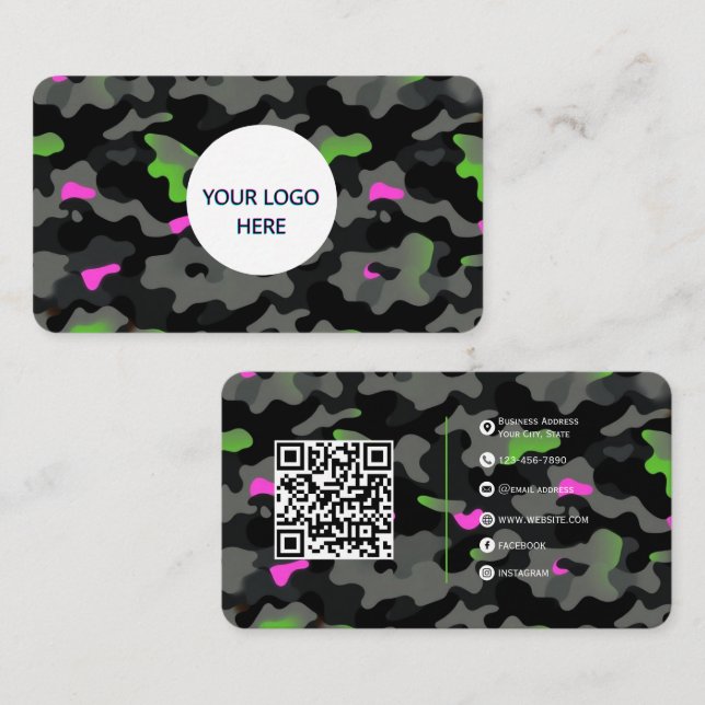 Neon Camo  – Fully Customizable & Bold Design Business Card (Front/Back)