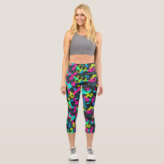 Neon Camouflage Pattern Capri Leggings