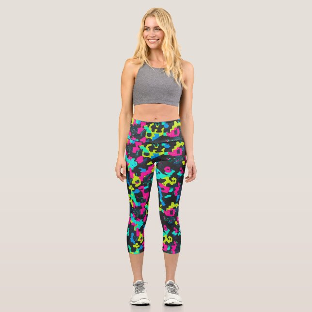 Neon Camouflage Pattern Capri Leggings (Front)