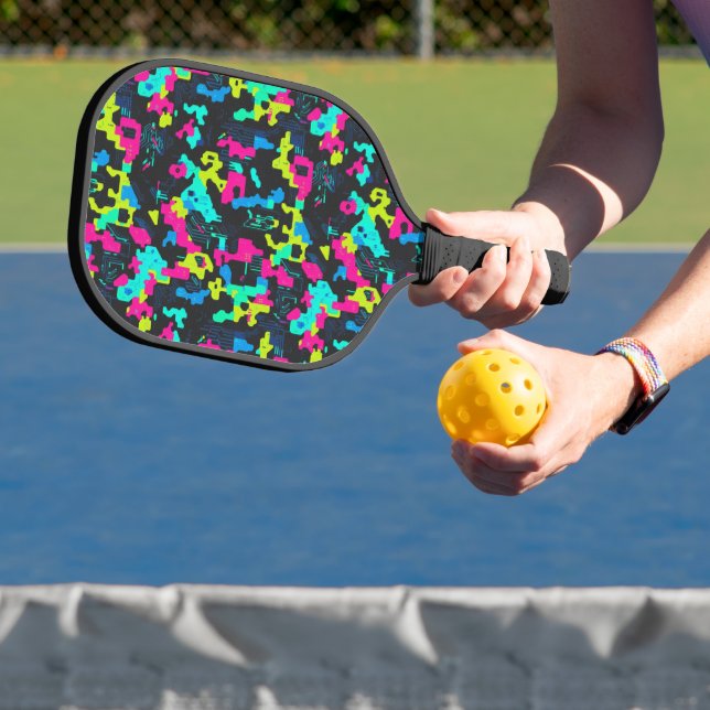 Neon Camouflage Pattern Pickleball Paddle (Insitu)