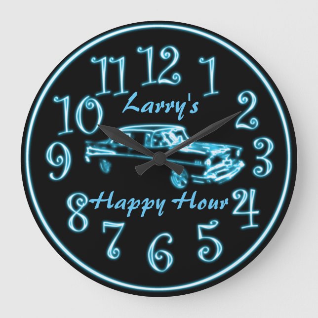 Neon Car, Custom Name Happy Hour Clock (Front)