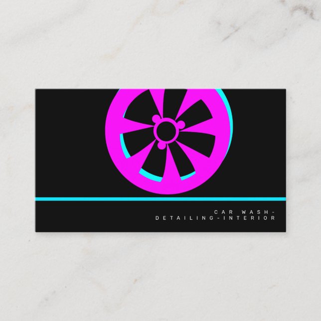 Neon Car Wash Interior Designer Rim Logo Business Card (Front)