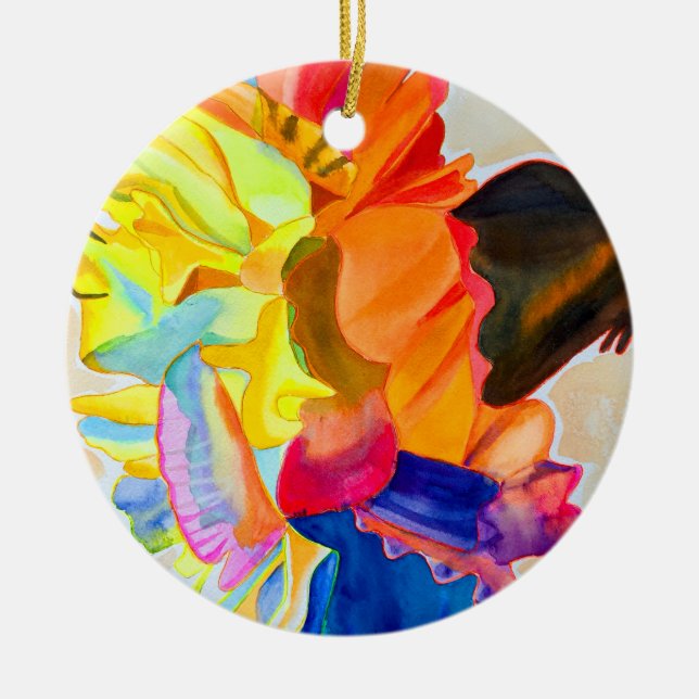 Neon Carnation watercolor flower Ceramic Ornament (Front)