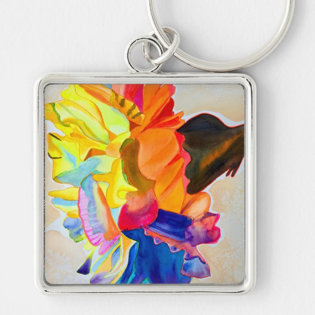 Neon Carnation watercolor flower Keychain (Front)