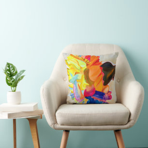 Neon Carnation watercolor flower Throw Pillow