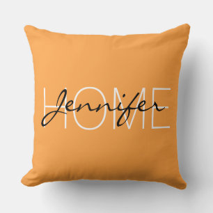 Neon carrot colour home monogram throw pillow