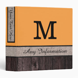 Neon Carrot Colour Rustic Look Wood Monogram Binder
