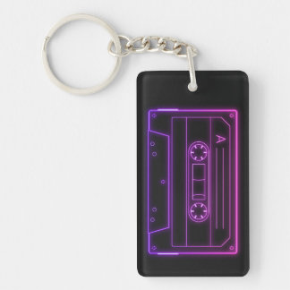 Neon Cassette Key Ring, Purple Pink Vaporwave Keychain