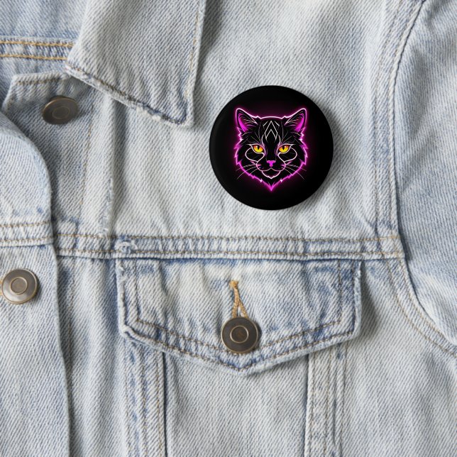 Neon cat 2 inch round button (In Situ)