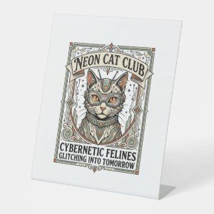 Neon Cat Club Cat Cyberpunk Vintage Vector Art Shi Pedestal Sign