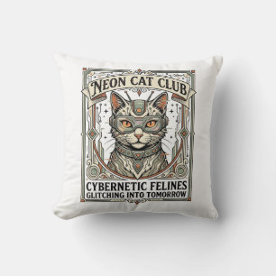 Neon Cat Club Cat Cyberpunk Vintage Vector Art Shi Throw Pillow