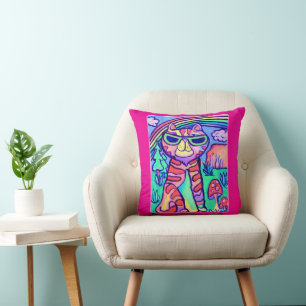  Neon Cat Cool Painting Fun Wild Art Throw Pillow
