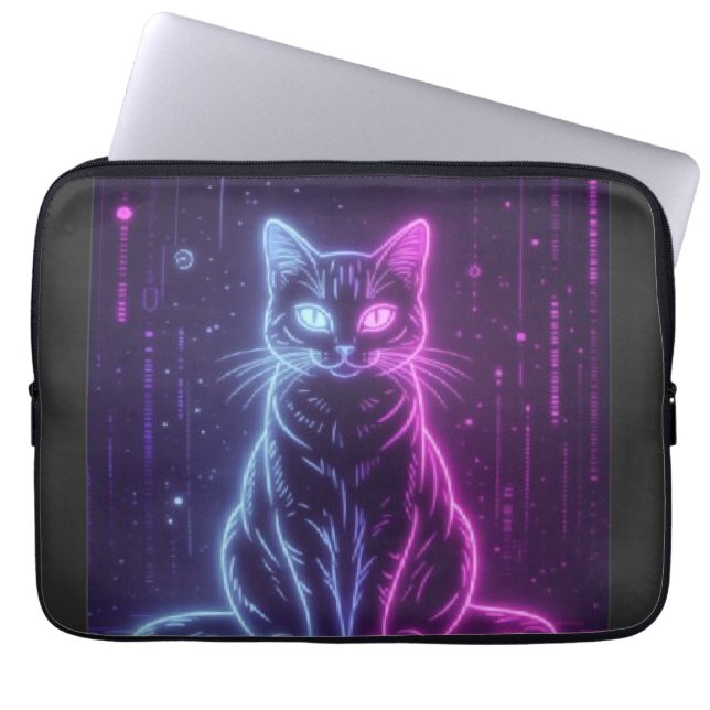 **Neon Cat Design – Glowing Futuristic Feline Art* Laptop Sleeve (Front)
