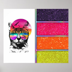 Neon Cat   Faux glitter Poster