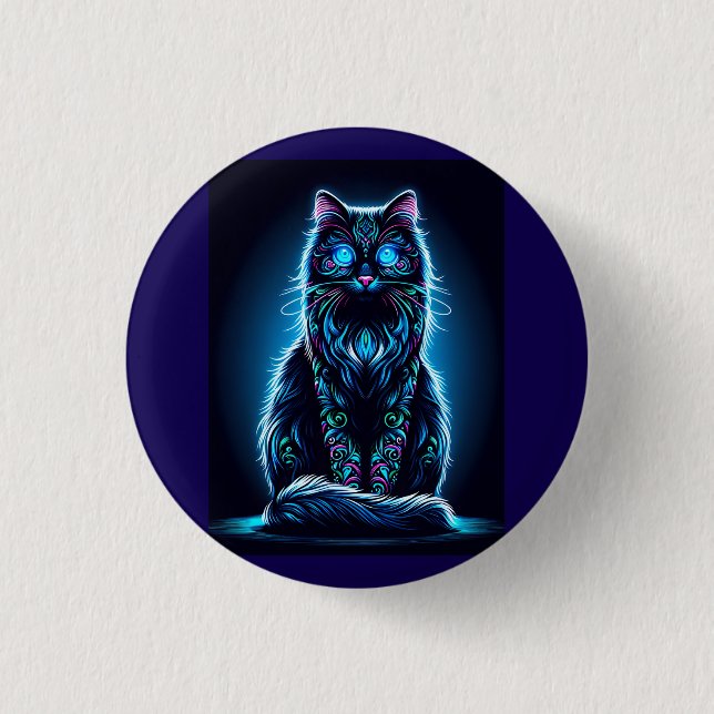 Neon Cat Vivid Background-97948 1 Inch Round Button (Front)