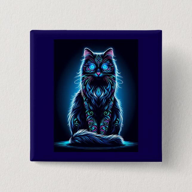 Neon Cat Vivid Background-97948 2 Inch Square Button (Front)