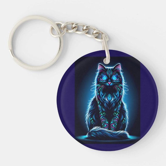 Neon Cat Vivid Background-97948 Keychain (Front)