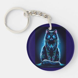 Neon Cat Vivid Background-97948 Keychain