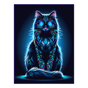 Neon Cat Vivid Background-97948 Photo Print